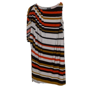 Women's Muse Asymmetrical Sleeve Dress Size 2 White Black Orange Striped